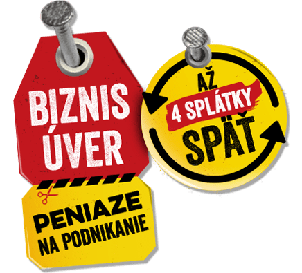 visačky pribité klincami s textami o biznis úveroch pre podnikateľov bez poplatkov, s minimom dokladov